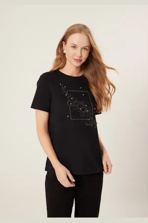 LEZ A LEZ Blusa Em Algodão Com Mangas Curtas E Apliques Metalizados