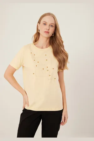 LEZ A LEZ Blusa Em Algodão Com Mangas Curtas E Apliques Metalizados
