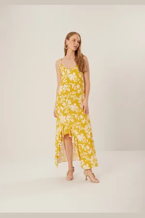 LEZ A LEZ Vestido Estampado Midi Chá Com Alças Finas E Babados