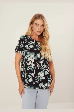 LEZ A LEZ Blusa Básica Estampada Em Viscose Com Mangas Curtas