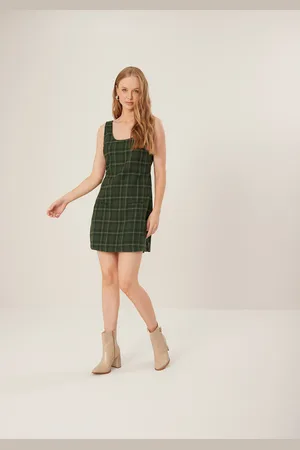 LEZ A LEZ Vestido Curto Xadrez De Alças Largas Em Algodão Peletizado