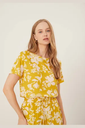 LEZ A LEZ Blusa Básica Estampada Em Viscose Com Mangas Curtas