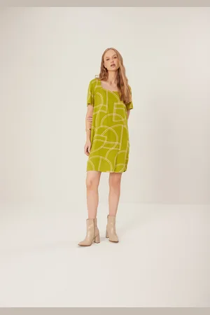 LEZ A LEZ Vestido Curto Estampado De Mangas Com Decote Quadrado