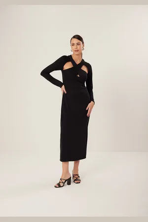 LEZ A LEZ Vestido Midi Chá De Mangas Longas Com Recortes Frontais