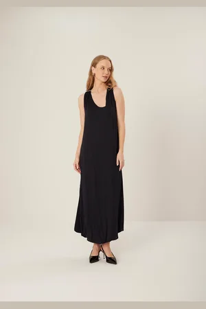 LEZ A LEZ Vestido Midi Chá Amplo com Strass Ombros