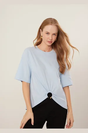 LEZ A LEZ Blusa Em Algodão Com Mangas Médias E Argola Frontal