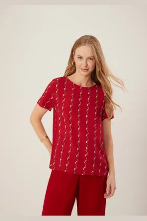 LEZ A LEZ Blusa Básica Estampada Em Viscose Com Mangas Curtas