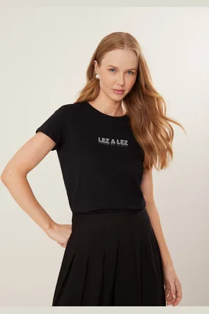 LEZ A LEZ Blusa T-Shirt De Mangas Curtas Em Algodão Penteado
