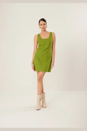 LEZ A LEZ Vestido Curto Xadrez De Alças Largas Em Algodão Peletizado