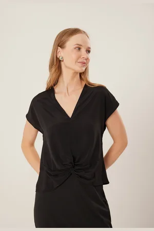 LEZ A LEZ Blusa De Mangas Curtas Com Decote Em V E Torção Frontal