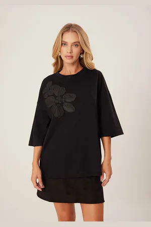 LEZ A LEZ Blusa Em Algodão Com Mangas Médias E Bordado Localizado