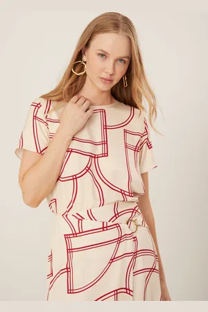 LEZ A LEZ Blusa De Mangas Curtas Estampada Com Gola Redonda