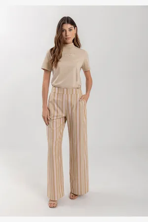 LEZ A LEZ Calça Pantalona Listrada Com Cintura Alta Em Algodão