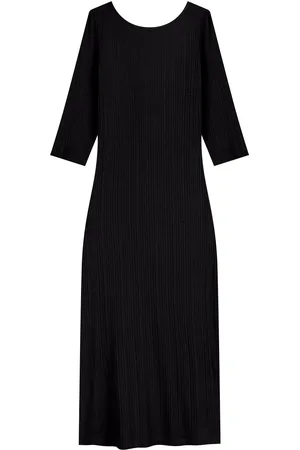LEZ A LEZ Vestido Midi Em Malha Canelada Com Fenda E Mangas Médias