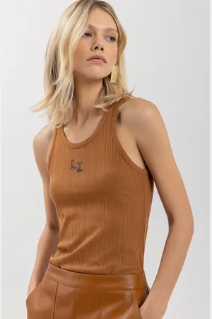 LEZ A LEZ Blusa Regata De Alças Em Malha Canelada Com Strass