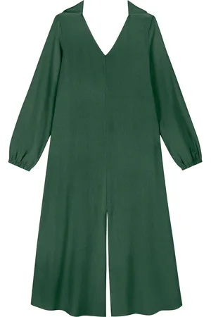 LEZ A LEZ Vestido Midi Chá Em Linho E Viscose Com Faixa Ajustável