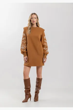 LEZ A LEZ Vestido Curto Com Mangas Amplas Bordadas Em Moletom