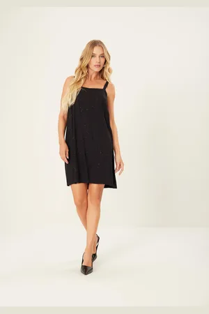 LEZ A LEZ Vestido Curto Reto em Viscose com Ondas Strass