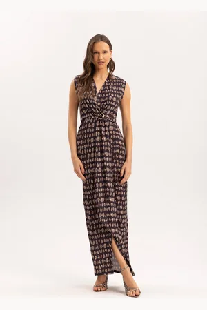 LEZ A LEZ Vestido Midi Estampado com Recorte Franzido