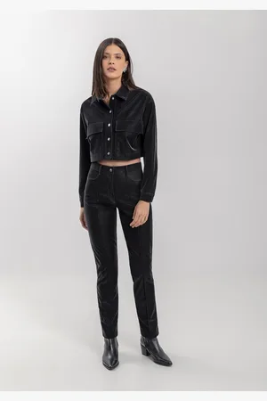 LEZ A LEZ Calça Reta De Cintura Alta Em Malha Leather