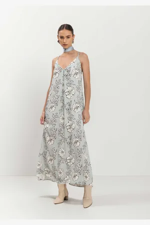 LEZ A LEZ Vestido Longo Estampado Fluido De Alças Com Decote Em V