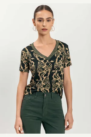 LEZ A LEZ Blusa Estampada Com Mangas Curtas Em Malha De Viscose