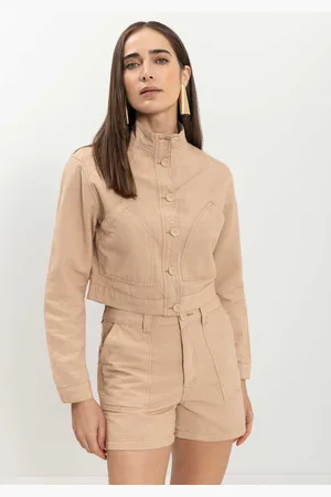 LEZ A LEZ Jaqueta Cropped Com Bolsos E Botões Em Sarja Sustentável