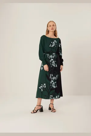 LEZ A LEZ Vestido Midi Chá Ombro A Ombro Estampado Em Viscose