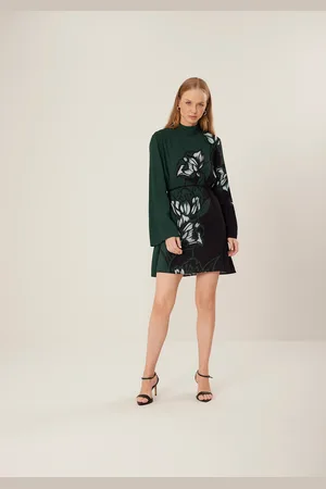 LEZ A LEZ Vestido Curto Estampado Com Mangas Longas Amplas E Cinto