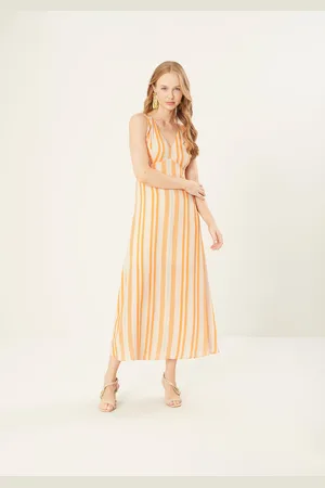 LEZ A LEZ Vestido Midi Listrado em Viscose com Recorte Costas