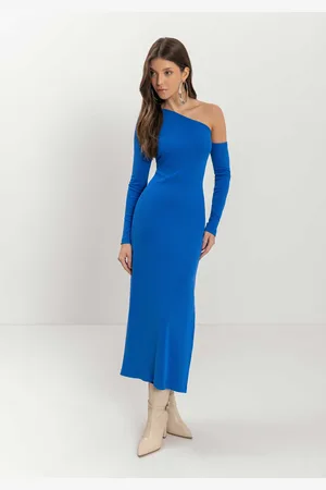 LEZ A LEZ Vestido Um Ombro Só Chá Em Malha Canelada
