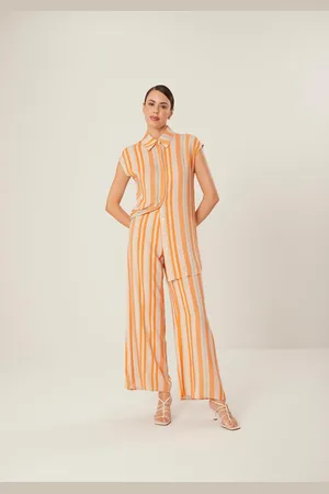 LEZ A LEZ Camisa Manga Curta Alongada em Viscose Listrada