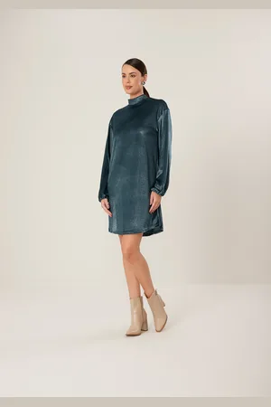 LEZ A LEZ Vestido Curto De Mangas Longas Em Malha De Veludo