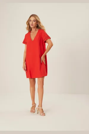 LEZ A LEZ Vestido Curto Reto com Bordado Manga Flare