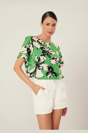 LEZ A LEZ Blusa Manga Curta Ampla em Viscose Estampada
