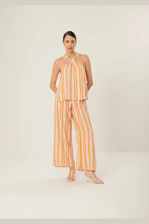 LEZ A LEZ Blusa Halter Neck em Viscose Listrada