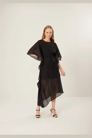 LEZ A LEZ Vestido Midi Chá Com Mangas Amplas E Transparência