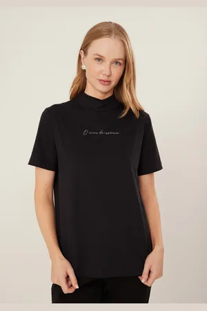 LEZ A LEZ Blusa De Mangas Curtas Com Gola Alta E Bordado Frontal
