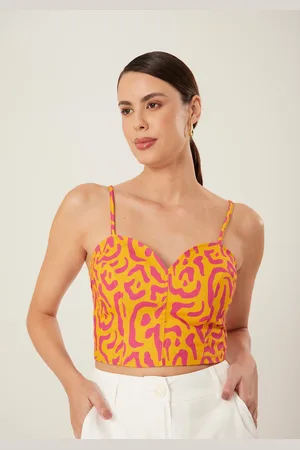LEZ A LEZ Blusa Cropped em Linho Animal Print com Amarração Alças