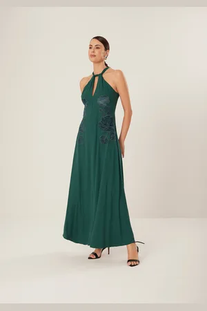 LEZ A LEZ Vestido Longo Com Bordados Frontais Em Crepe De Viscose