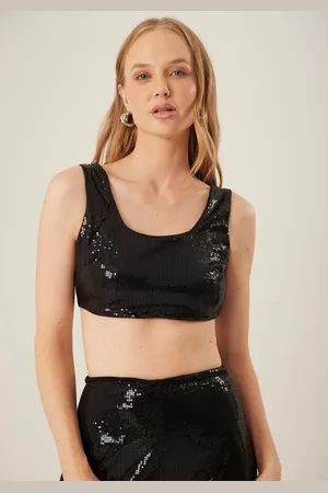 LEZ A LEZ Blusa Top em Paetês com Decote Quadrado