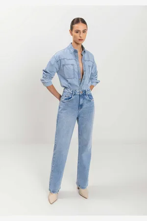 LEZ A LEZ Calça Reta Jeans Com Elastano E Cintura Alta