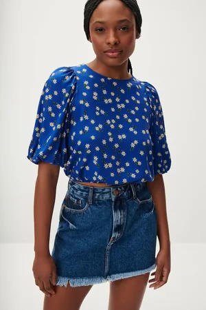 LEZ A LEZ Blusa Balonê Cropped em Viscose Estampada