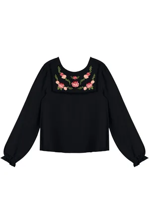 LEZ A LEZ Blusa Manga Longa em Crepe com Bordado Floral