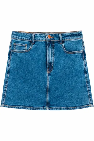 LEZ A LEZ Saia Jeans Curta Cintura Alta com Elasticidade