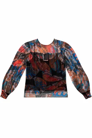 LEZ A LEZ Blusa Estampada em Tule com Manga Longa Bufante