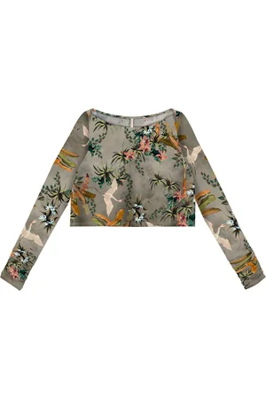 LEZ A LEZ Blusa Manga Longa Cropped Estampada com Franzido