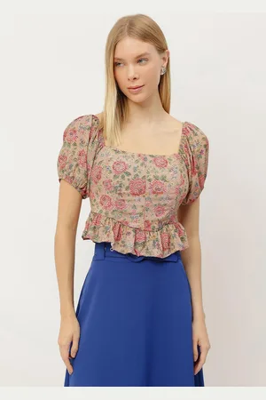 LEZ A LEZ Blusa Cropped Estampada com Babado Barra
