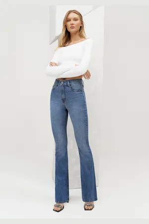 LEZ A LEZ Calça Flare Cintura Alta Estonada Shaping