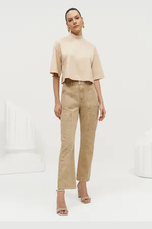 LEZ A LEZ Calça Sarja Reta Slim Cargo Cropped
